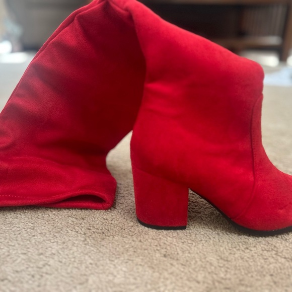Red Over-the-Knee Women's Boots - Picture 2 of 4